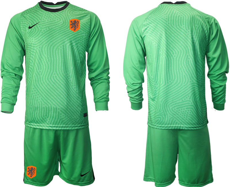 Cheap Men 2021 European Cup Netherlands green Long sleeve goalkeeper Soccer Jersey